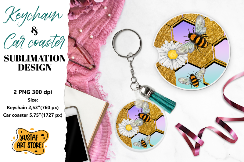 bee-keychain-sublimation-bee-car-coaster-sublimation