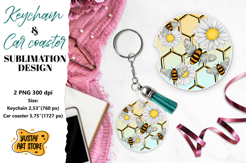 bee-keychain-sublimation-bee-car-coaster-sublimation