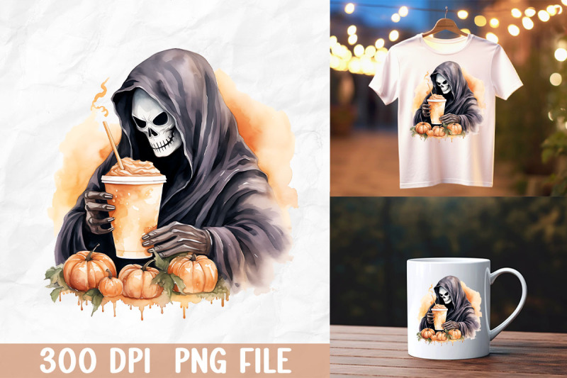 halloween-smile-grim-reaper-drink-coffee