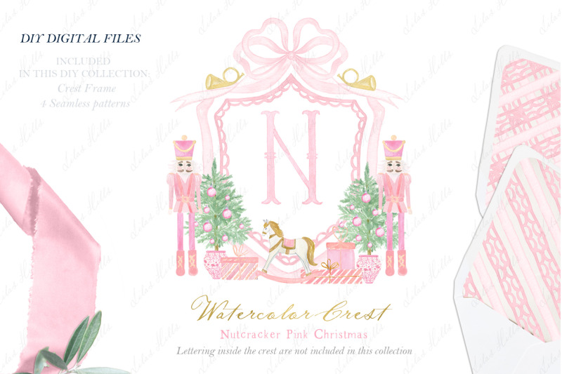 nutcracker-pink-christmas-watercolor-crest-diy