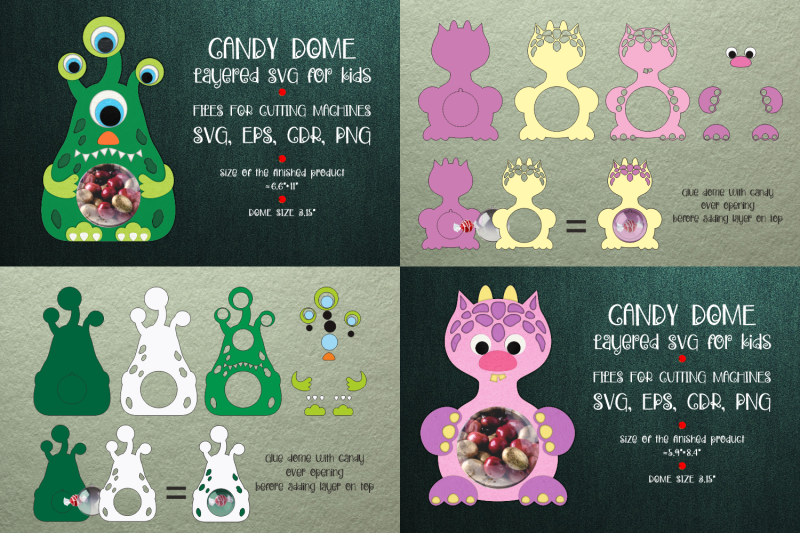 cute-monster-candy-dome-bundle-paper-craft-template-svg