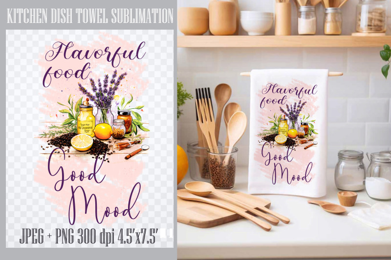 flavorful-food-good-mood-kitchen-towel-sublimation-png