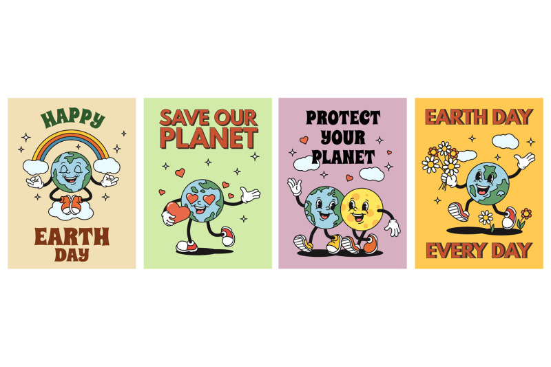 cartoon-planet-earth-posters-happy-earth-day-sticker-save-our-planet