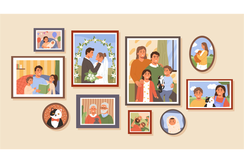 cartoon-family-life-photo-frames-memories-wall-with-family-history-ph