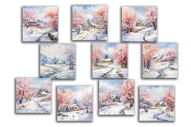 watercolor-pink-winter-landscape-christmas-backgrounds-digital-paper