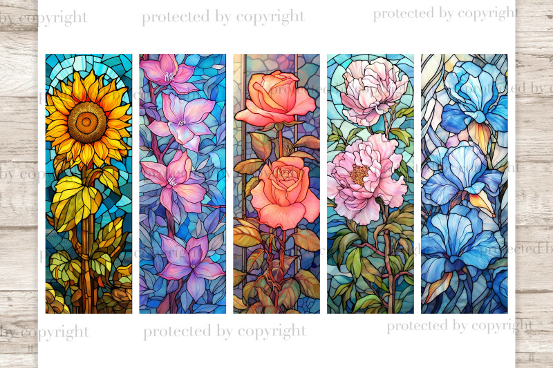 stained-glass-flowers-bookmarks-floral-bookmark