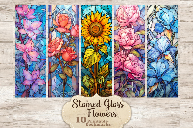 stained-glass-flowers-bookmarks-floral-bookmark