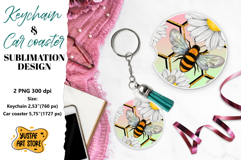 bee-keychain-sublimation-bee-car-coaster-sublimation