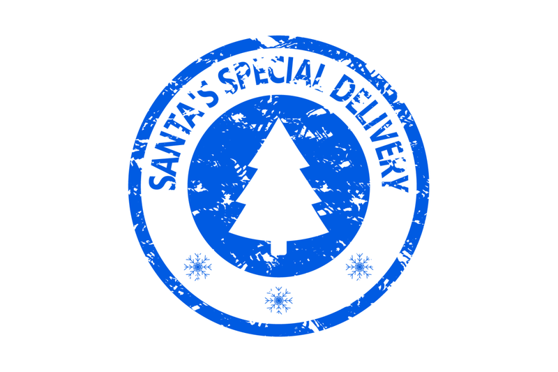 rubber-stamp-texture-santa-special-delivery-with-christmas-tree