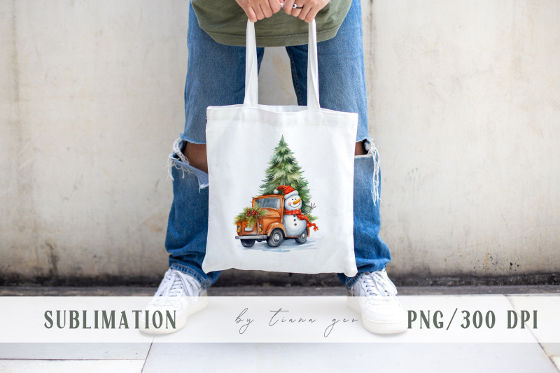 christmas-truck-with-snowman-and-christmas-tree-3-png-files