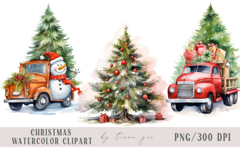 christmas-truck-with-snowman-and-christmas-tree-3-png-files