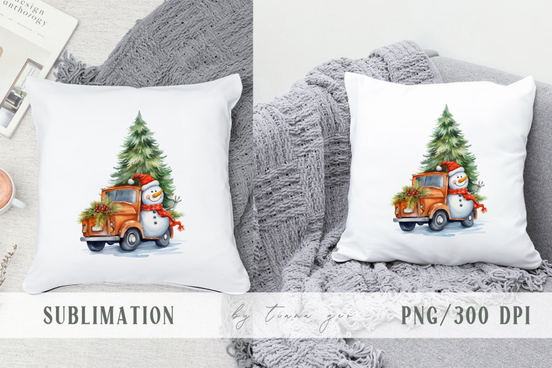 christmas-truck-with-snowman-and-christmas-tree-3-png-files