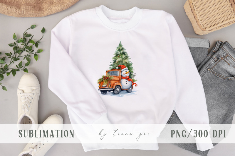 christmas-truck-with-snowman-and-christmas-tree-3-png-files