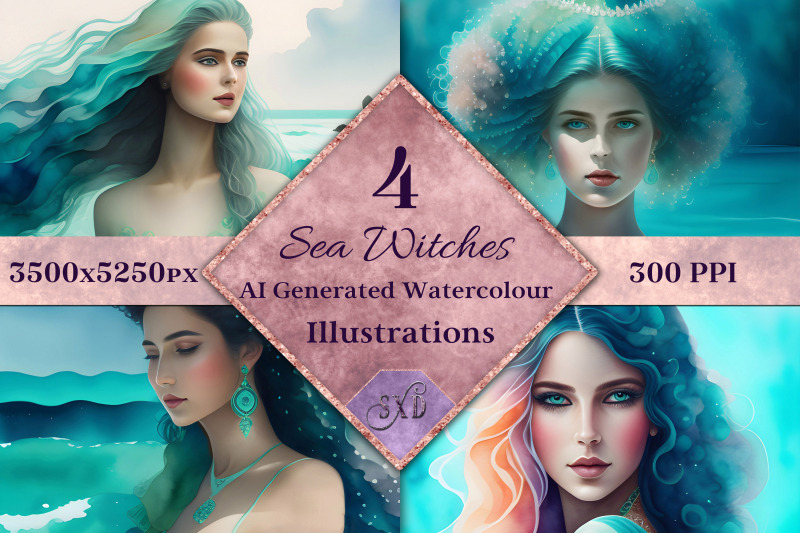 sea-witches-4-ai-generated-watercolour-illustrations