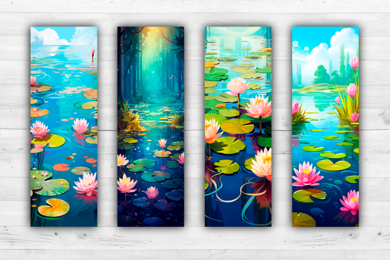 8-water-lilies-bookmarks-printable-2x6-inch