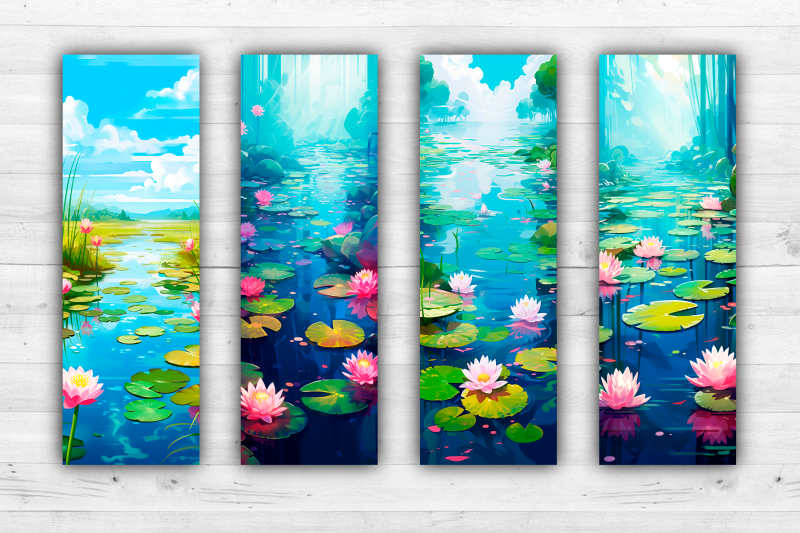 8-water-lilies-bookmarks-printable-2x6-inch