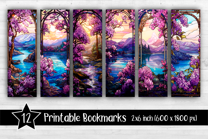 lilac-stained-glass-bookmarks-printable-2x6-inch