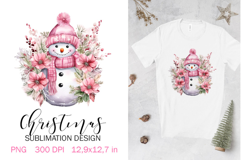 pink-snowman-christmas-sublimation-png-graphic