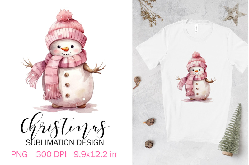pink-snowman-christmas-sublimation-png-graphic