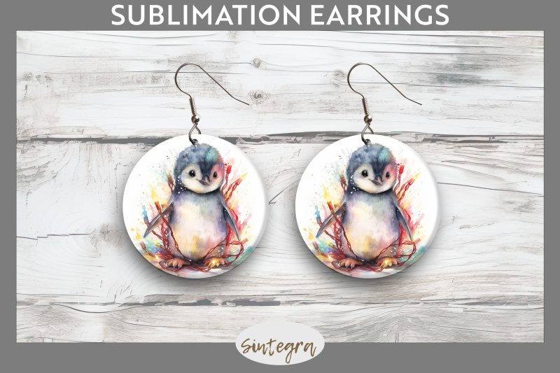 christmas-penguin-animal-entangled-in-lights-round-earrings-sublimatio