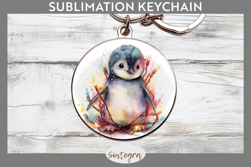 christmas-penguin-animal-entangled-in-lights-round-keychain-sublimatio