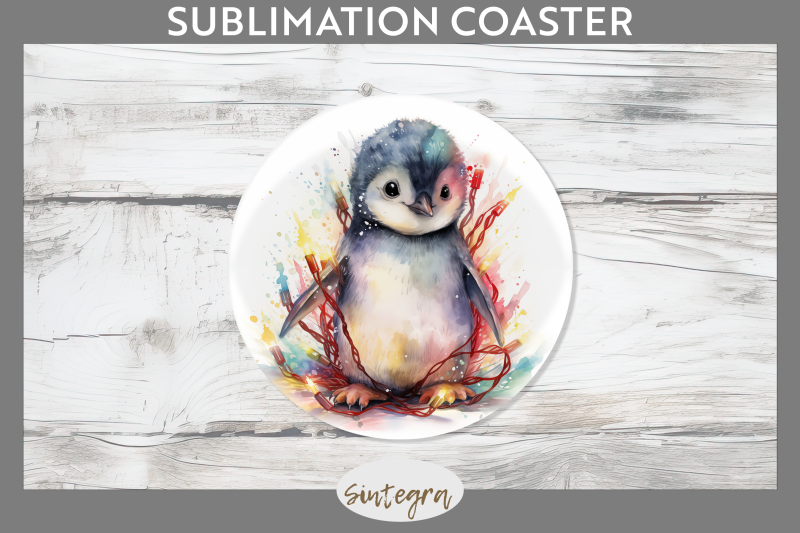 christmas-penguin-animal-entangled-in-lights-round-coaster-sublimation