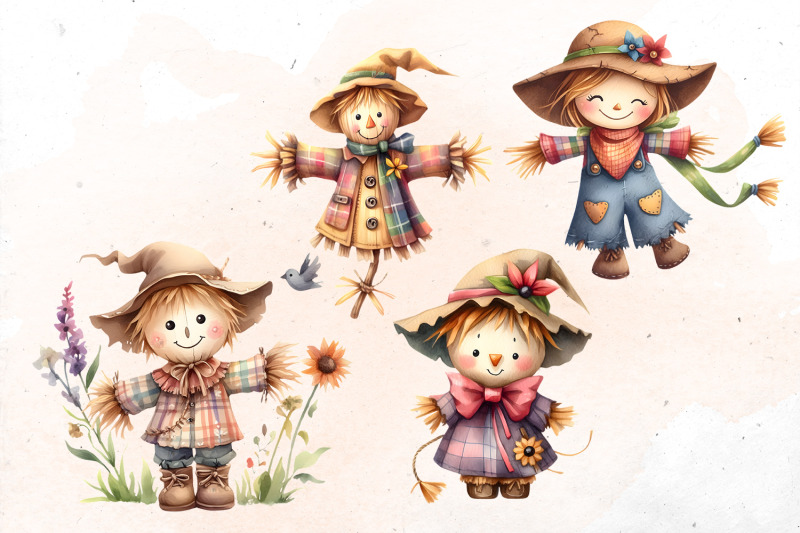 watercolor-scarecrows-bundle-png-cliparts