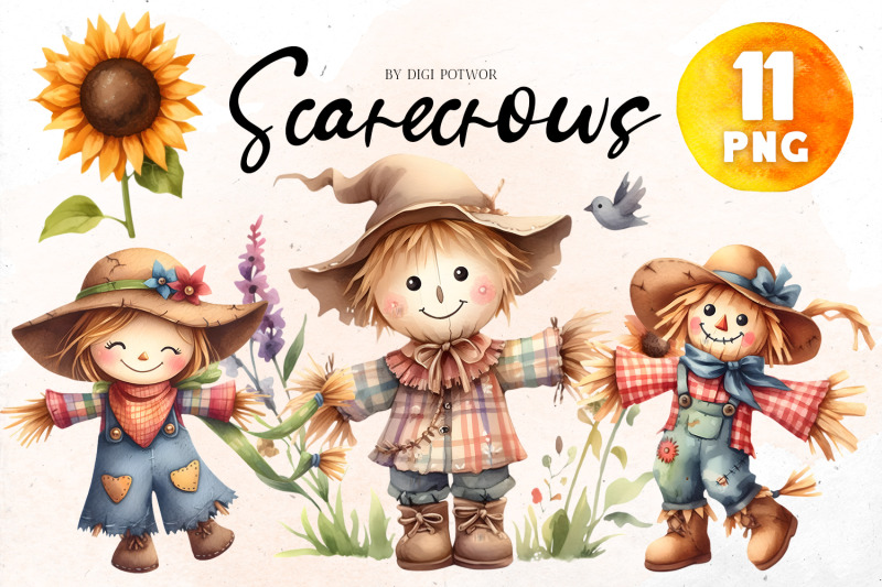 watercolor-scarecrows-bundle-png-cliparts