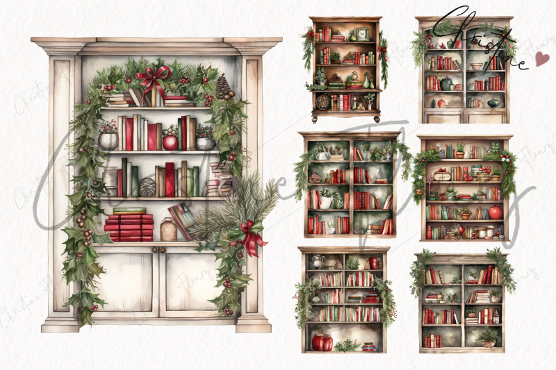 watercolor-christmas-bookcase-clipart