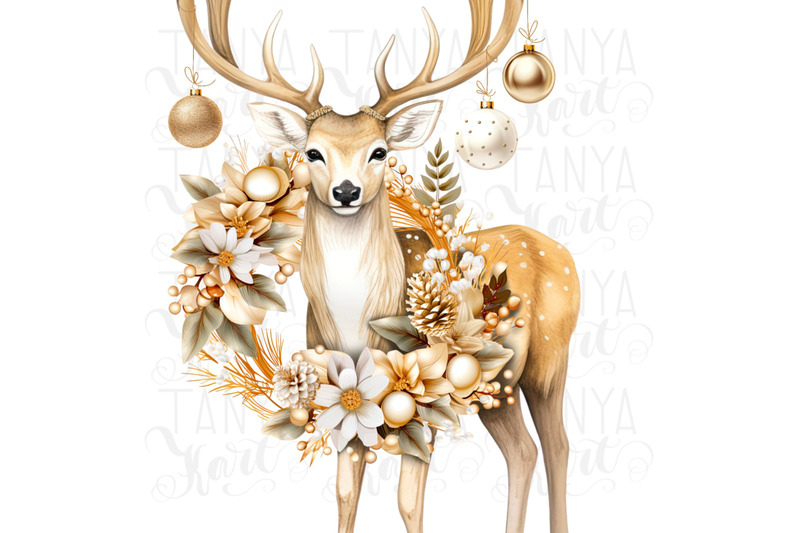 christmas-deer-art-print-winter-wreath-sublimation-download