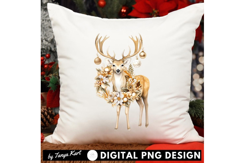 christmas-deer-art-print-winter-wreath-sublimation-download