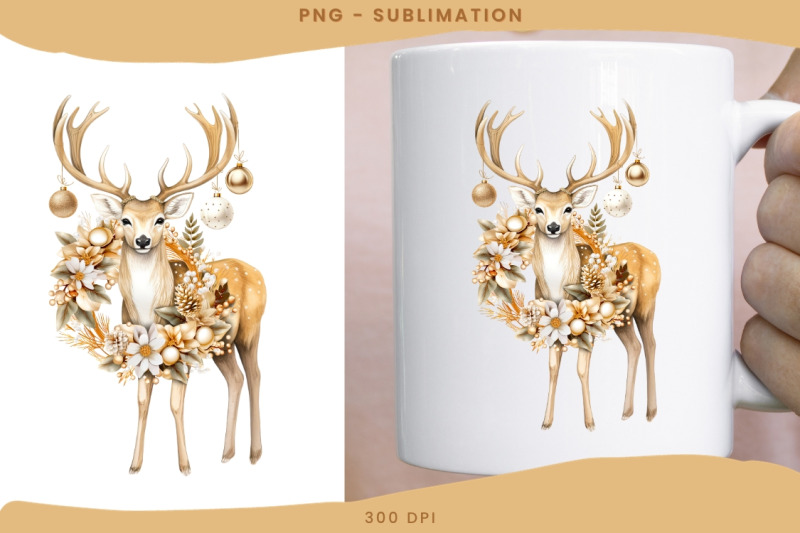 christmas-deer-art-print-winter-wreath-sublimation-download