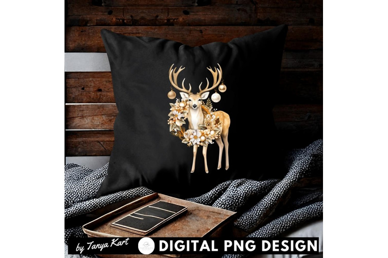 christmas-deer-art-print-winter-wreath-sublimation-download