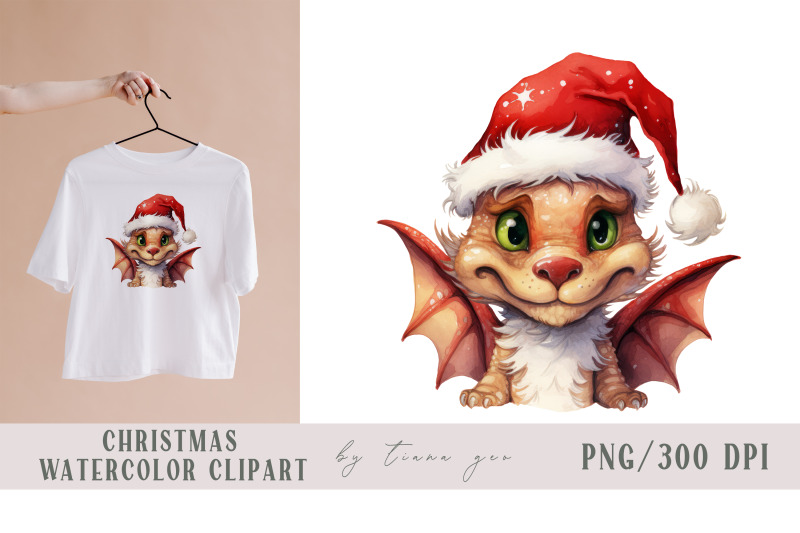 watercolor-christmas-dragon-with-santas-hat-1-png-clipart