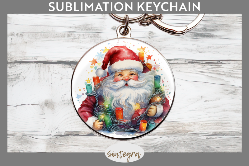 christmas-santa-claus-entangled-in-lights-round-keychain-sublimation