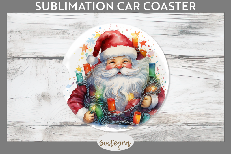 christmas-santa-claus-entangled-in-lights-car-coaster-sublimation