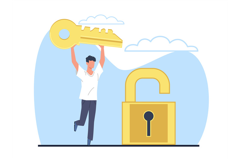 man-holds-golden-key-to-open-lock-concept-of-opening-turnkey-business