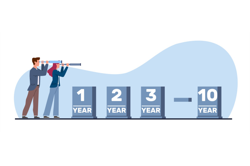 concept-of-long-range-planning-businessmen-look-through-telescope-to