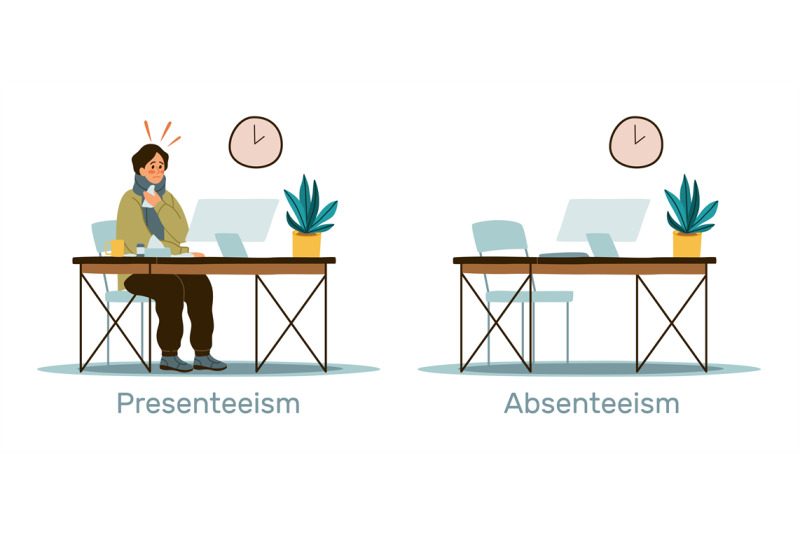 absenteeism-and-presenteeism-in-workplace-sick-and-tired-man-with-low