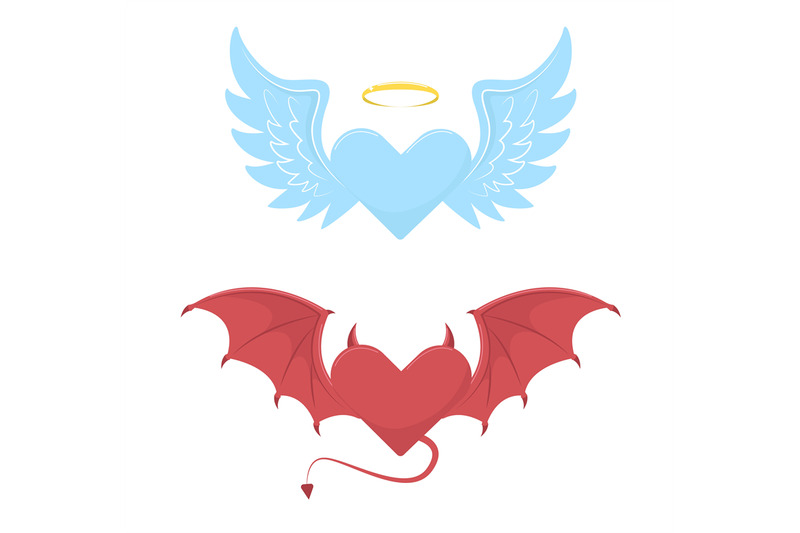 angel-and-devil-hearts-with-wings-blue-and-red-heart-golden-halo-ba