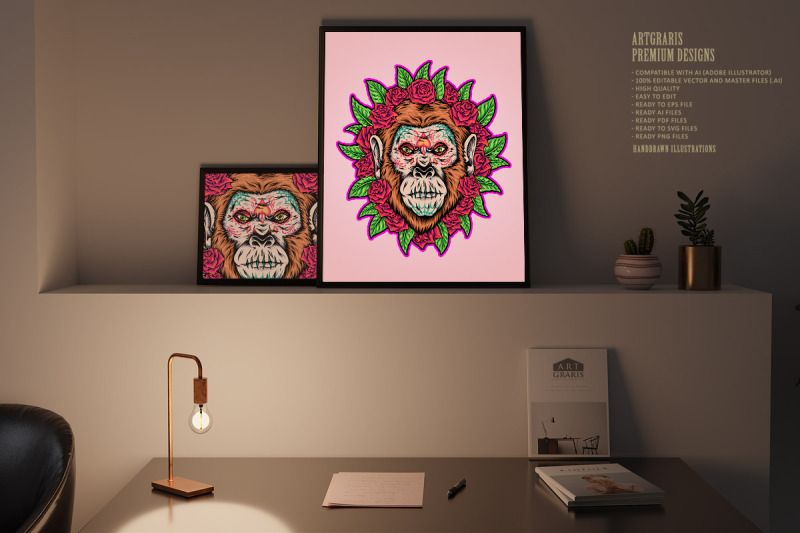 floral-ornaments-monkey-muertos