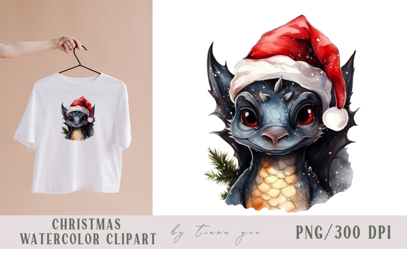 watercolor-christmas-dragon-with-santas-hat-1-png-clipart