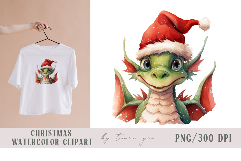 watercolor-christmas-dragon-with-santas-hat-3-png-clipart