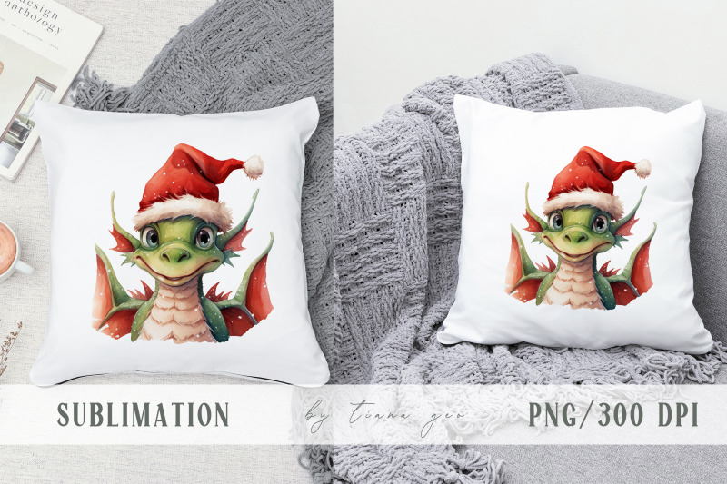 watercolor-christmas-dragon-with-santas-hat-3-png-clipart