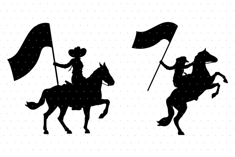 cowgirl-holding-a-blank-flag-while-riding-a-horse-svg