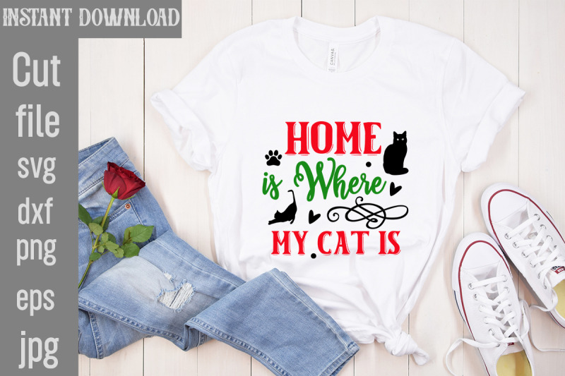 home-is-where-my-cat-is-svg-cut-file-cat-christmas-ornament-svg-bundle