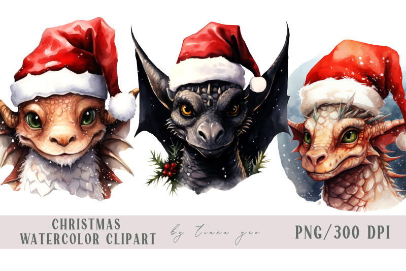 watercolor-christmas-dragon-with-santas-hat-3-png-clipart