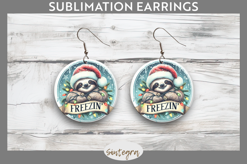 christmas-vintage-freezin-039-sloth-entangled-round-earrings-sublimation
