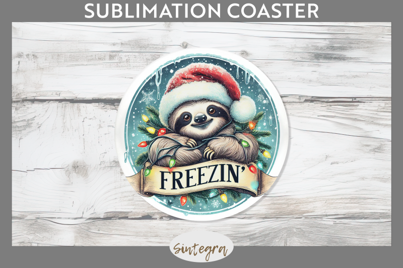 christmas-vintage-freezin-039-sloth-entangled-round-coaster-sublimation