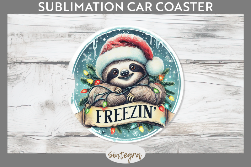 christmas-vintage-freezin-039-sloth-entangled-car-coaster-sublimation